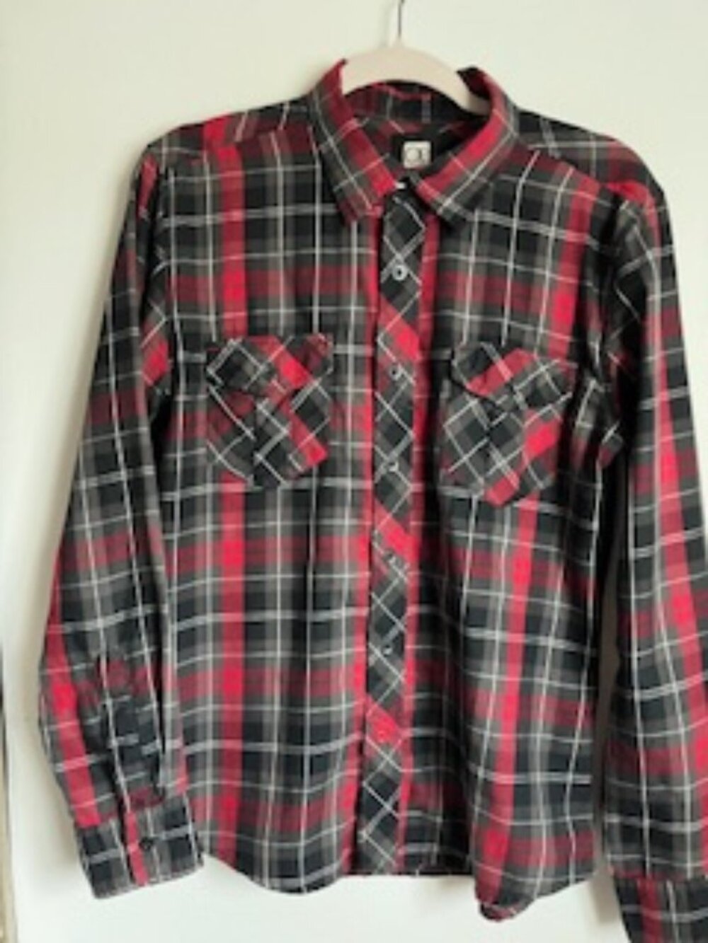 🧡3/15 OP Red Black Plaid Long Sleeve Shirt Women's S/CH 34/36
